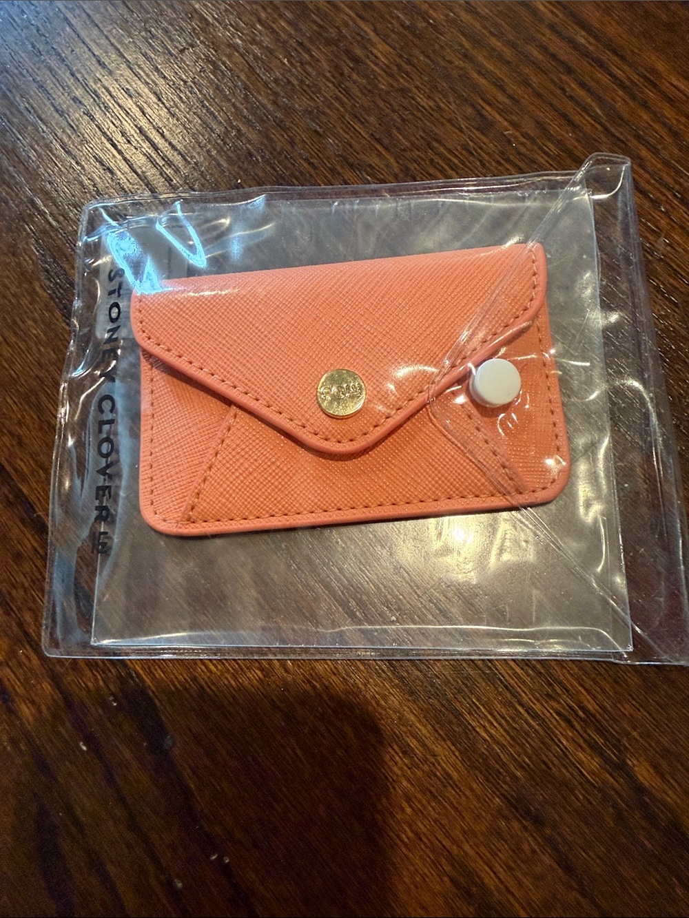 Peach Envelope Card Holder with Gold Snap to put on phone